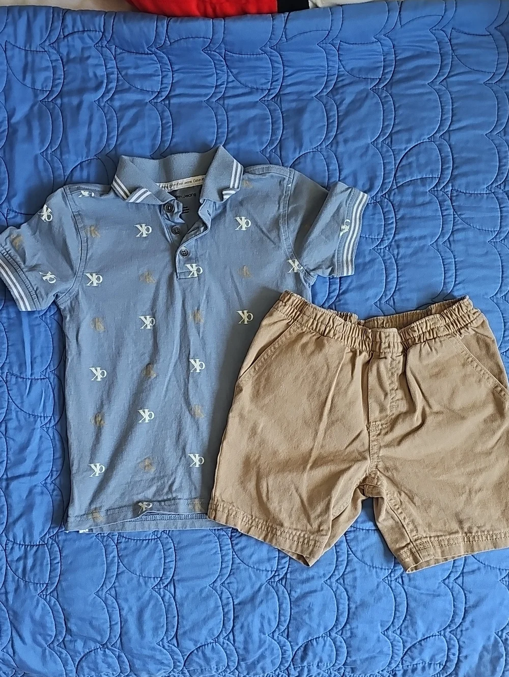 Calvin Klein Jeans Boys Light Blue Polo Shirt & Tan Shorts Set